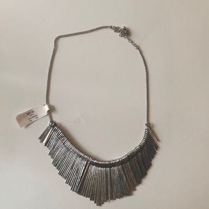 Silver fringe bib necklace